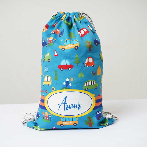 Personalised Car Printed Kids Drawstring Bag